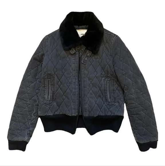 Thomas Burberry Grey & Black Quilted Bomber Jacket - Picture 1 of 16